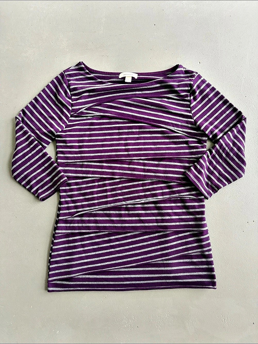 dressbarn Striped Long Sleeve Top in Purple & Gray Size Medium